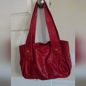 Jenrigo red python snakeskin embossed genuine leather shoulder bag made in Italy